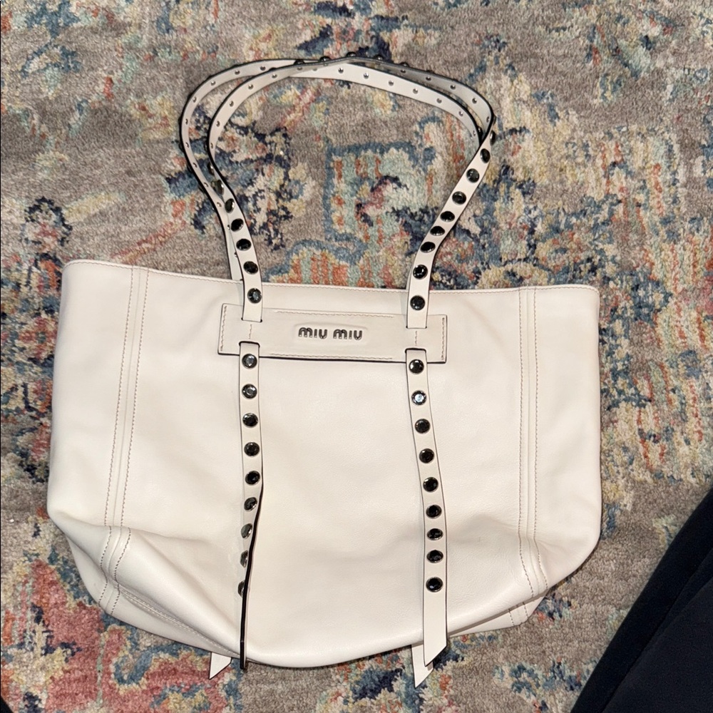 Miu Miu Cream Studded Tote Bag